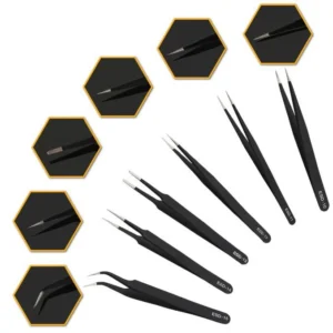 2667650beda190b449a532d9ea4a3249.webp ESD Anti Static Stainless Steel Tweezers Precision Maintenance Industrial Repair Curved Tool Home Working Model Making Hand Tool