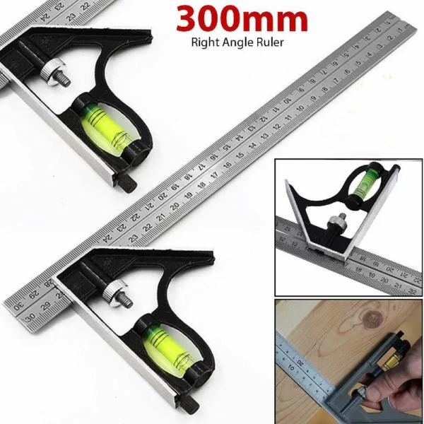 2a7d58d181711690e0d8492f7fb6c621.webp Square Ruler Set Kit 300mm Adjustable Engineers Combination Try None Right Angle Ruler with Spirit Level and Scriber