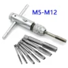 670555de9b853b57022c1ecad5f85e38.webp Reversible Screwdriver Tap Holder 6pcs Screw Tap Wrench Set T Shaped M5 M12 M3 M8Wrench Threading Tapping Hand Tools