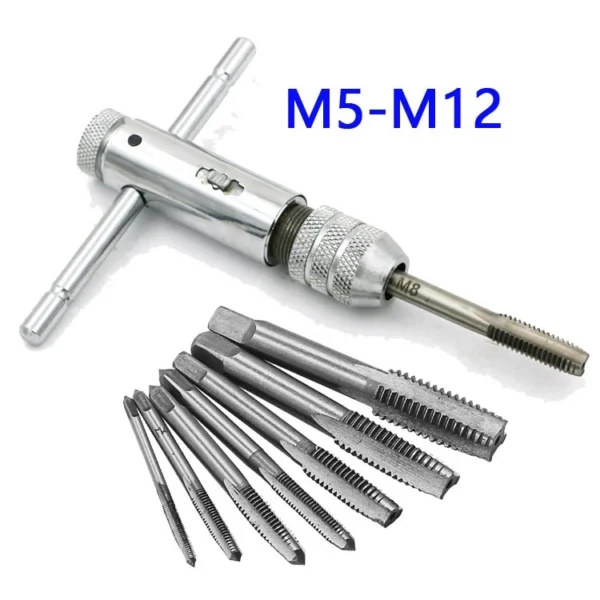670555de9b853b57022c1ecad5f85e38.webp Reversible Screwdriver Tap Holder 6pcs Screw Tap Wrench Set T Shaped M5 M12 M3 M8Wrench Threading Tapping Hand Tools