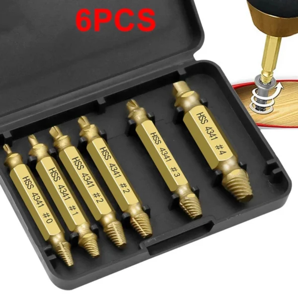 6pcs Damaged Screw Extractor Drill Bit Screw Remover Set Carbon Steel Drill Set Screwdriver Broken Out Bolt Extractor