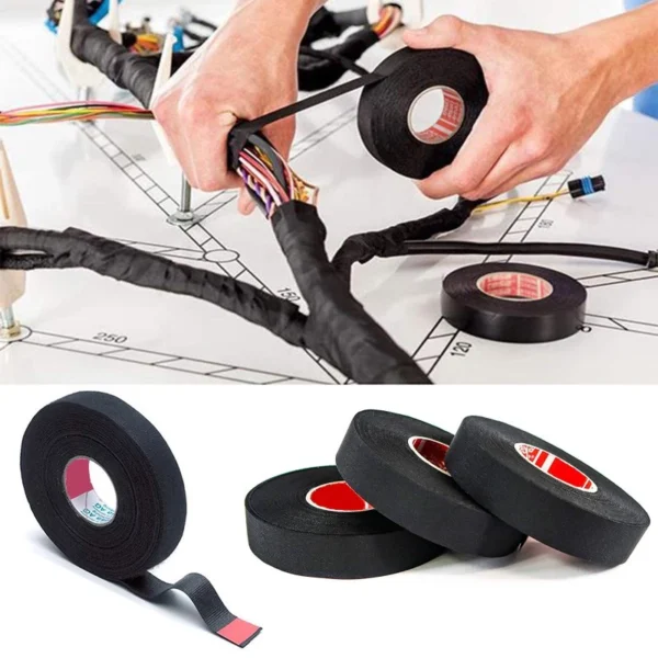dc069445ede1ad51199dc73782e6ac1c.webp 15 m Heat resistant Flame Retardant Tape Coroplast Adhesive Cloth Tape For Car Cable Harness Wiring Loom Protection